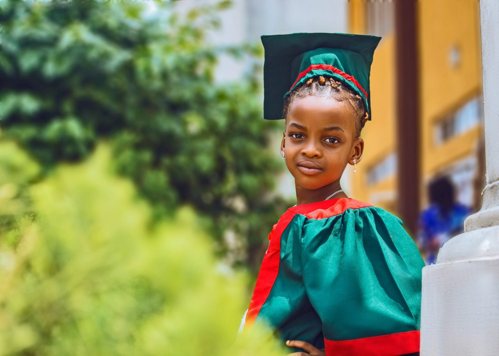 girl in blue academic dress