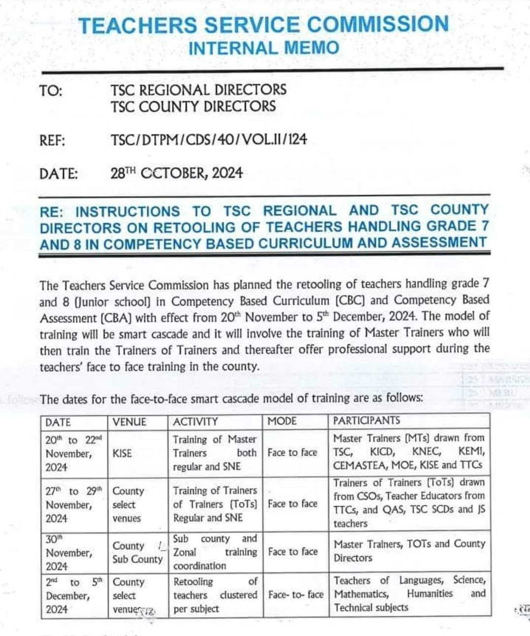 "North Eastern JSS Teachers to Receive Ksh 15,000 Retooling Allowance: Key Details on the December Training for All Counties"